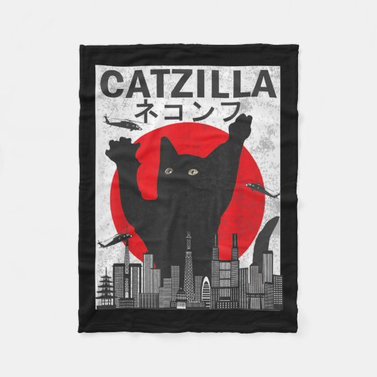 Vintag Catzilla Japanisch Sunset Style Cat Kitten Fleecedecke (Vorderseite)