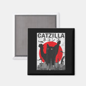 Vintag Catzilla Japanisch Sunset Style Cat Kitten Magnet (Vorderseite/Rückseite)