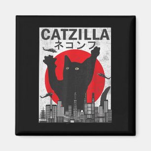 Vintag Catzilla Japanisch Sunset Style Cat Kitten Magnet