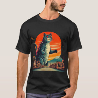 Vintag Catzilla Japanisch Sunset Style Cat Kitten T-Shirt