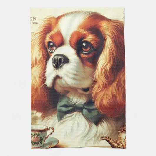 Vintag Cavalier King Charles Spaniel Painting Geschirrtuch (Vertikal)