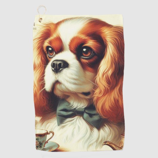 Vintag Cavalier King Charles Spaniel Painting Golfhandtuch (Vorderseite)
