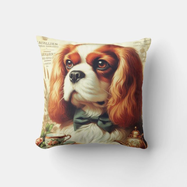 Vintag Cavalier King Charles Spaniel Painting Kissen (Vorderseite)