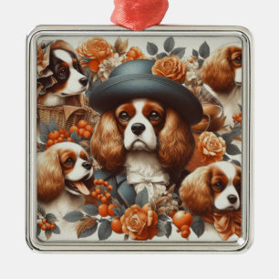 Vintag Cavalier King Charles Spaniel Painting Ornament Aus Metall