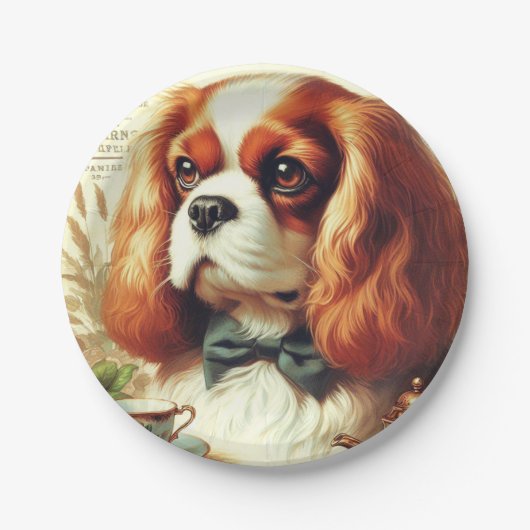 Vintag Cavalier King Charles Spaniel Painting Pappteller (Vorderseite)