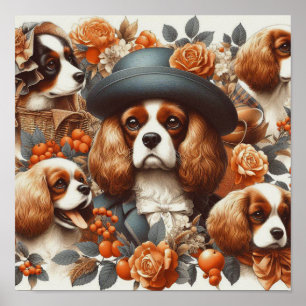 Vintag Cavalier King Charles Spaniel Painting Poster