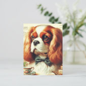 Vintag Cavalier King Charles Spaniel Painting Postkarte (Stehend Vorderseite)