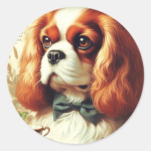 Vintag Cavalier King Charles Spaniel Painting Runder Aufkleber (Vorderseite)