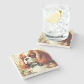 Vintag Cavalier King Charles Spaniel Painting Steinuntersetzer (Seitenansicht)