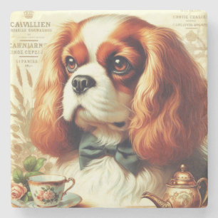 Vintag Cavalier King Charles Spaniel Painting Steinuntersetzer