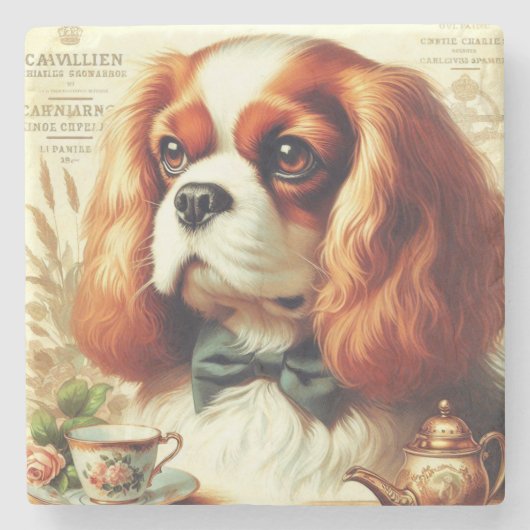Vintag Cavalier King Charles Spaniel Painting Steinuntersetzer (Vorderseite)