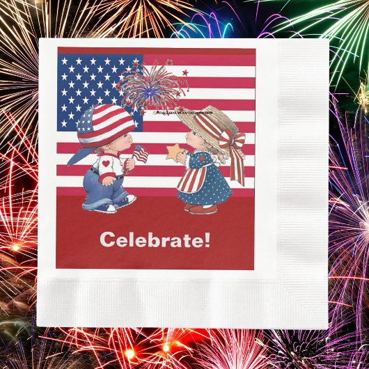 Vintag Celebrate American Flag Luncheon Napkin Serviette