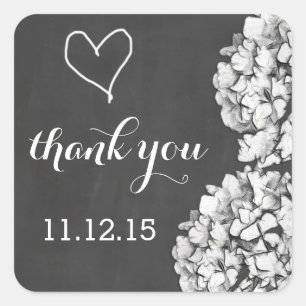 Vintag Chalkboard Hydrangea Wedding Vielen Dank Quadratischer Aufkleber
