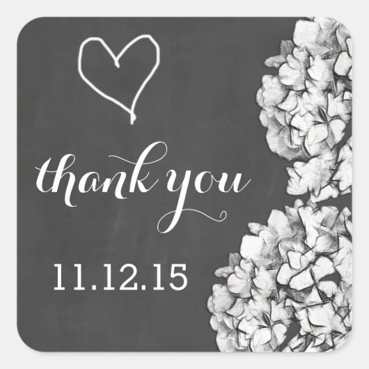 Vintag Chalkboard Hydrangea Wedding Vielen Dank Quadratischer Aufkleber (Vorderseite)