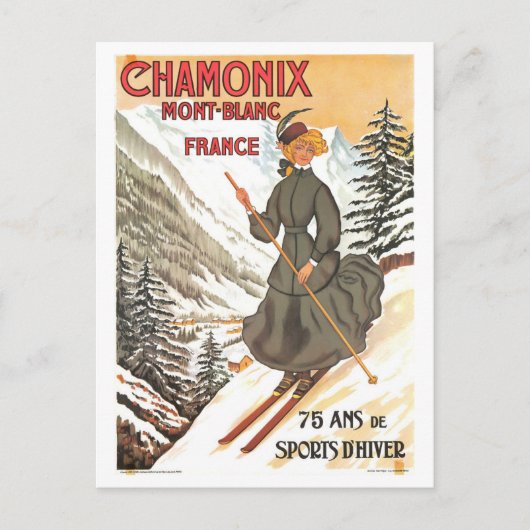Vintag Chamonix Mont Blanc Reiseplakat Postkarte (Vorderseite)