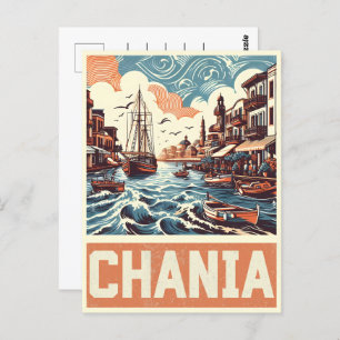 Vintag Chania City Souvenirs Betonreise Postkarte