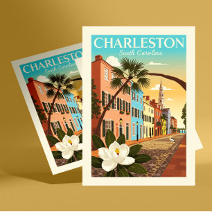 Vintag Charleston South Carolina Postkarte