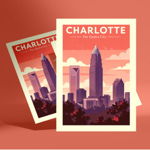 Vintag Charlotte North Carolina Postkarte