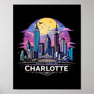 Vintag Charlotte North Carolina Sunset Skyline Ci Poster