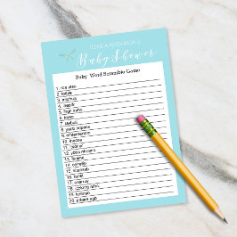 Vintag Charm Blue Baby Dusche Word Scramble Game Einladung