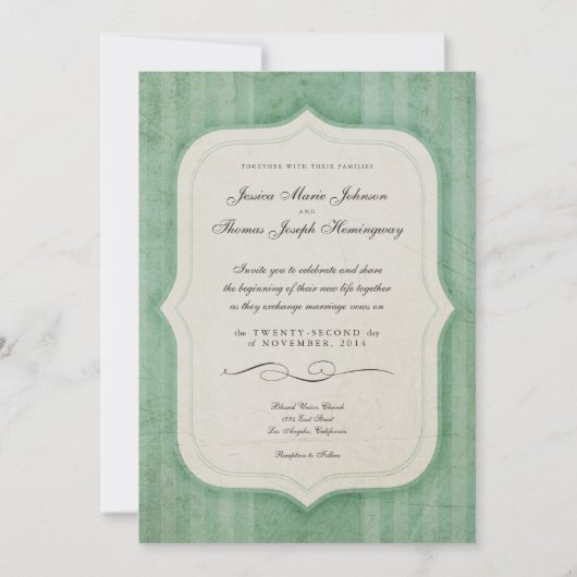 Vintag Charm Green Monogram Wedding Einladungen (Vorderseite)