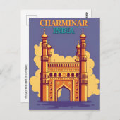 Vintag Charminar, Indien Wasserfarbenretro Postkarte (Vorne/Hinten)