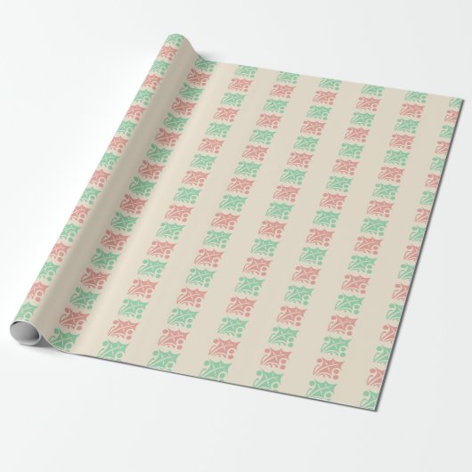 Vintag Checkered Christmas Holly Beige Geschenkpapier (Ungerollt)