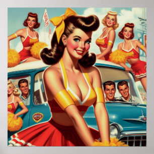 Vintag Cheerleader Illustration Poster