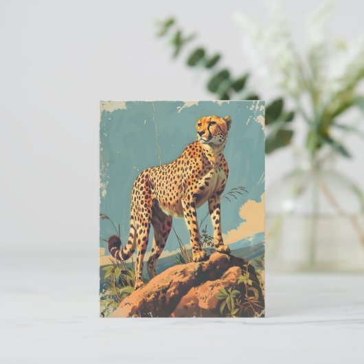 Vintag Cheetah Postkarte (Stehend Vorderseite)