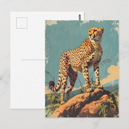 Vintag Cheetah Postkarte (Vorne/Hinten)