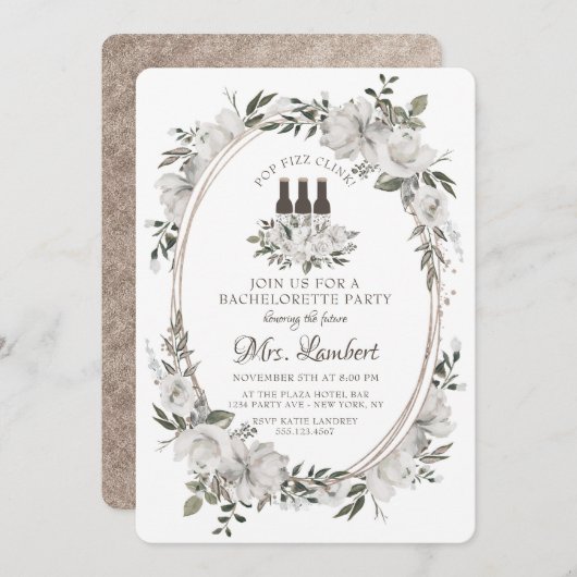 Vintag Cherish Pop Fizz Clink Junggeselinnen-Absch Einladung (Vorne/Hinten)