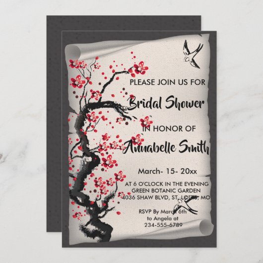 Vintag Cherry Blossom Brautparty Einladung (Vorne/Hinten)