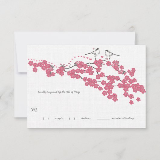 Vintag Cherry Blossom Chickadee Wedding RSVP (Vorderseite)