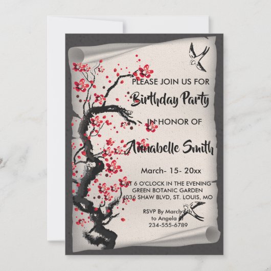 Vintag Cherry Blossom Einladung (Vorderseite)