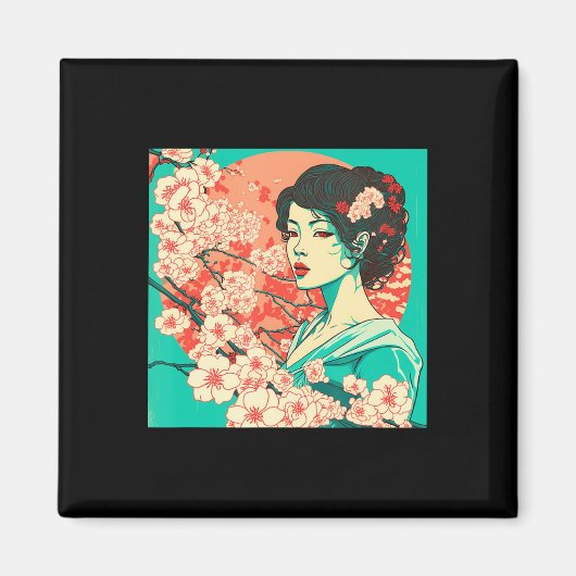 Vintag Cherry Blossom Sakura Japanischer Kunstanim Magnet (Vorne)