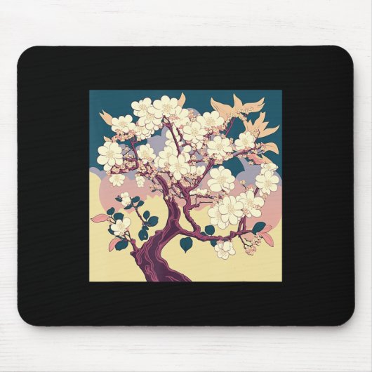 Vintag Cherry Blossom Sakura Japanischer Kunstanim Mousepad (Vorne)