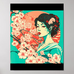 Vintag Cherry Blossom Sakura Japanischer Kunstanim Poster