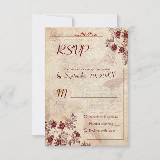Vintag Cherry Blossom Wedding RSVP Einladung (Vorderseite)