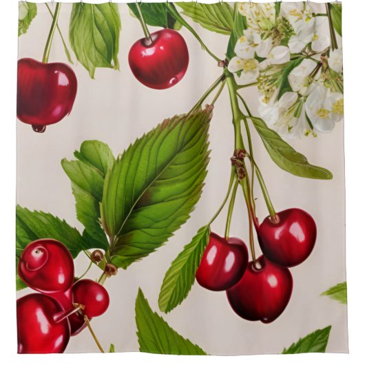 Vintag Cherry Illustration Duschvorhang (Vorderseite)