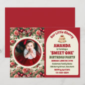 Vintag Cherry 'Sweet One' 1. Geburtstag Foto Einladung (Vorne/Hinten)