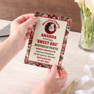 Vintag Cherry 'Sweet One' 1. Geburtstag Foto Pergament Einladungen