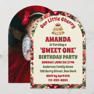 Vintag Cherry 'Sweet One' 1st Birthday Foto Arch Einladung