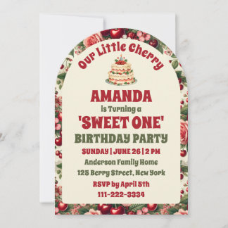 Vintag Cherry 'Sweet One' 1st Birthday Party Arch Einladung