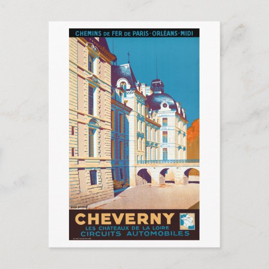 Vintag Cheverny France Travel Poster Postkarte (Vorderseite)
