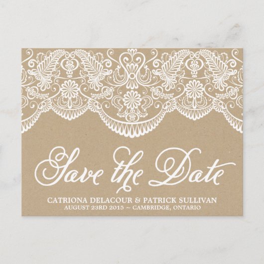 Vintag Chic Brocade Lace Save the Date Postkarte (Vorderseite)
