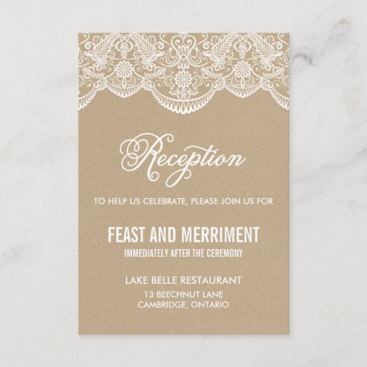 Vintag Chic Brocade Lace Wedding Reception Card Begleitkarte (Vorderseite)