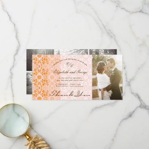 Vintag-Chic Damask Spitzen Orange Pink Foto Hochze Dankeskarte