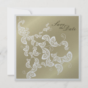 Vintag Chic Elegante Floral Peacock Save the Date
