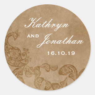 Vintag Chic Floral Rusti Peacock Bohemische Hochze Runder Aufkleber