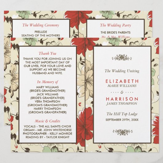 Vintag Chic Floral Wedding Program (Vorne/Hinten)
